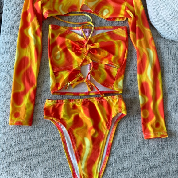 Dynamic Orange and Yellow Bikini with Flame Pattern - Picture 1 of 3